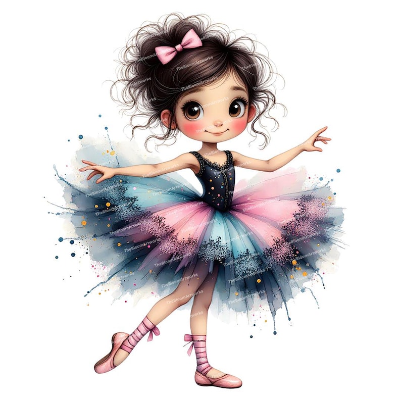 12 Whimsical Ballerina Clipart, Watercolor Ballet Girl, Quirky Girl, Ballet Clipart, High Quality PNG for Junk Journaling, DIY Card Making image 13