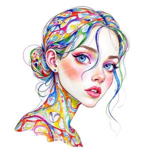 15 cliparts de femme bohème florale, fillette aux fleurs fantastique, clipart de visage de femme, clipart féminin, JPG haute qualité, clipart pour cartes d'invitation