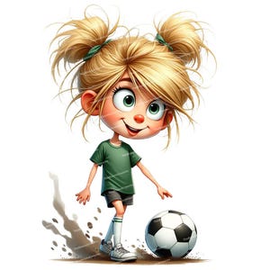 12 Soccer Girl Clipart, Football Kids Bundle, Cartoon Sporty Girl, High Quality PNGs, Sublimation Design, Clip Art for Cards Invites