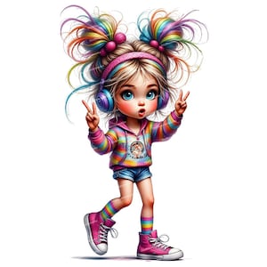 12 Whimsical Girl Clipart, Cute Cartoon Girl, Messy Hair Teen, Girl with Headphones, High Quality PNGs for Junk Journals and Card Making image 10