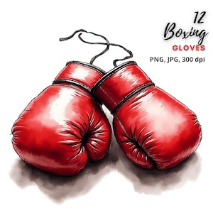 12 Boxing Gloves Clipart, Watercolor Sport Clipart, Boxing Clipart, Boxing PNG, Boxing Art, High Quality PNG, Digital Download, Junk Journal