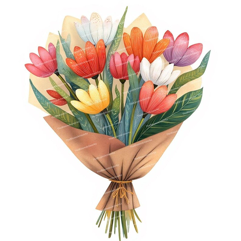 12 Tulip Bouquet Clipart, Watercolor Tulips, Spring Flowers, Flowers ...