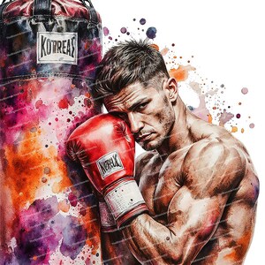 12 imágenes prediseñadas de boxeo, boxeador en acuarela, imágenes prediseñadas de luchador, sublimación deportiva, PNG de alta calidad, diseño de sublimación, imágenes prediseñadas para tarjetas e invitaciones