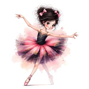 12 Whimsical Ballerina Clipart, Watercolor Ballet Girl, Quirky Girl, Ballet Clipart, High Quality PNG for Junk Journaling, DIY Card Making image 14