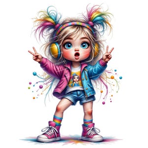 12 Whimsical Girl Clipart, Cute Cartoon Girl, Messy Hair Teen, Girl with Headphones, High Quality PNGs for Junk Journals and Card Making