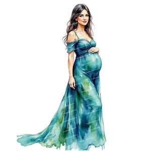 12 clipart de mulher grávida, aquarela de gestante, design de sublimação para futura mamãe, PNGs de alta qualidade, clipart para cartões-convite