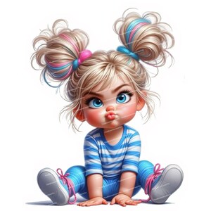 12 Quirky Girl Clipart, Moody Baby Girl, Grumpy Baby Clip Art, Nursery Decor, High Quality JPGs for Junk Journals Scrapbooking Card Making image 3