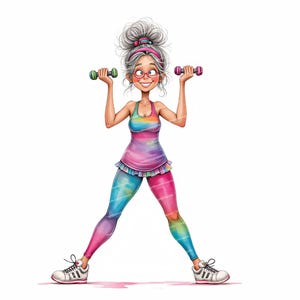 12 Funny Grandma Clipart, Sporty Granny Illustration, Fitness Grandma, Workout Clipart, High Quality JPGs, Digital Download, Junk Journals