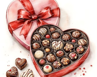 12 scatole di cioccolatini in clipart, illustrazioni di caramelle ad acquerello, clipart di cuori, JPG di alta qualità per junk journal, scrapbooking e creazione di biglietti.