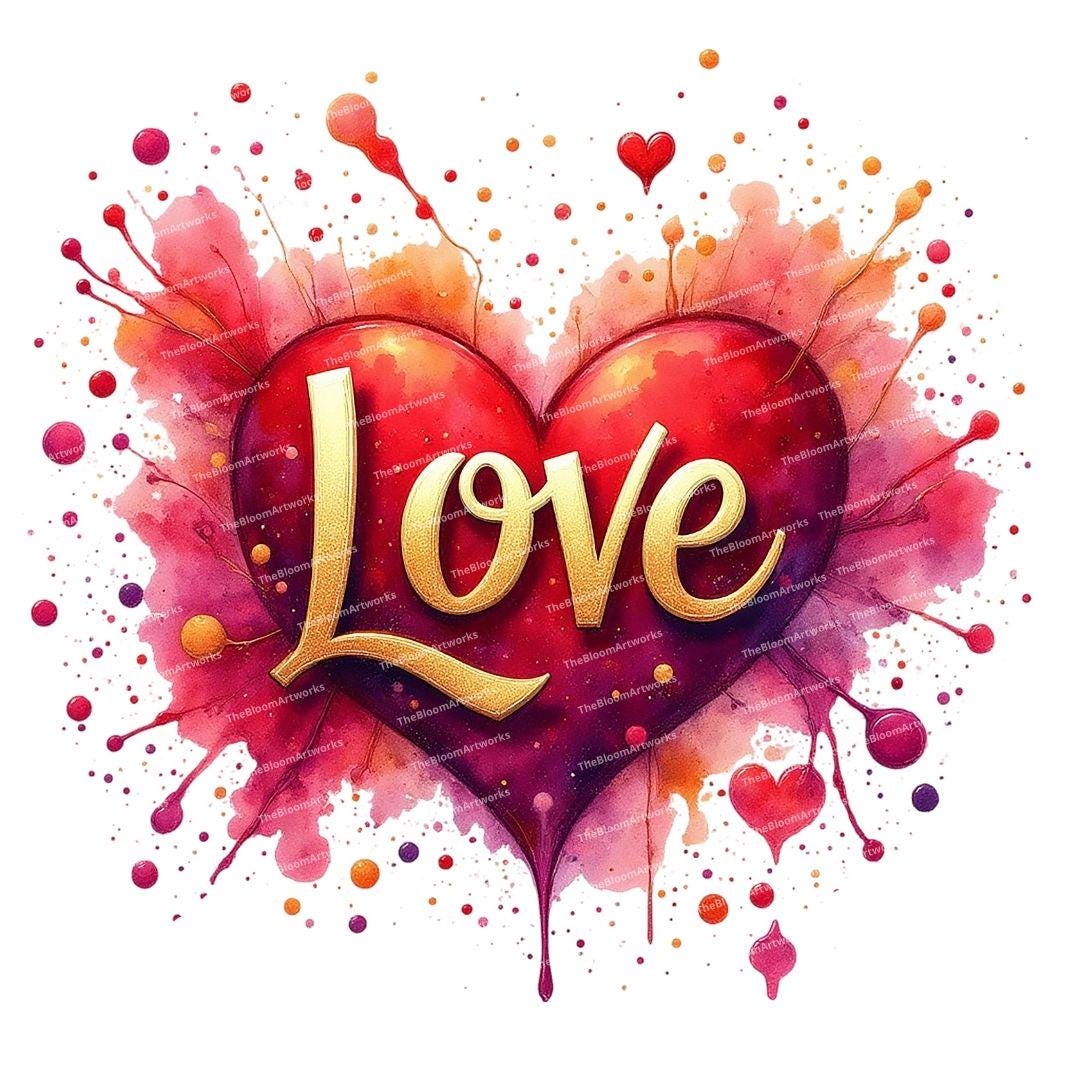 12 Love Clipart, Love Word Sublimation, Watercolor Clipart, High Quality PNG/JPGs for Junk Journals, Scrapbooking, Greeting Cards