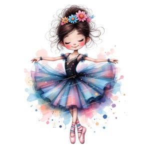 12 Whimsical Ballerina Clipart, Watercolor Ballet Girl, Quirky Girl, Ballet Clipart, High Quality PNG for Junk Journaling, DIY Card Making image 5