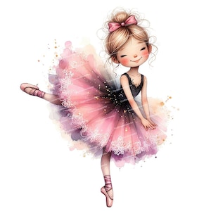 12 Whimsical Ballerina Clipart, Watercolor Ballet Girl, Quirky Girl, Ballet Clipart, High Quality PNG for Junk Journaling, DIY Card Making image 2