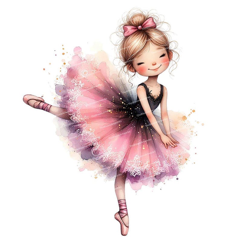 12 Whimsical Ballerina Clipart, Watercolor Ballet Girl, Quirky Girl, Ballet Clipart, High Quality PNG for Junk Journaling, DIY Card Making image 2