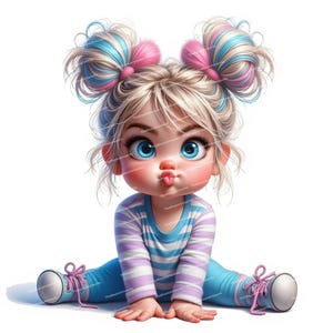 12 Quirky Girl Clipart, Moody Baby Girl, Grumpy Baby Clip Art, Nursery Decor, High Quality JPGs for Junk Journals Scrapbooking Card Making image 12