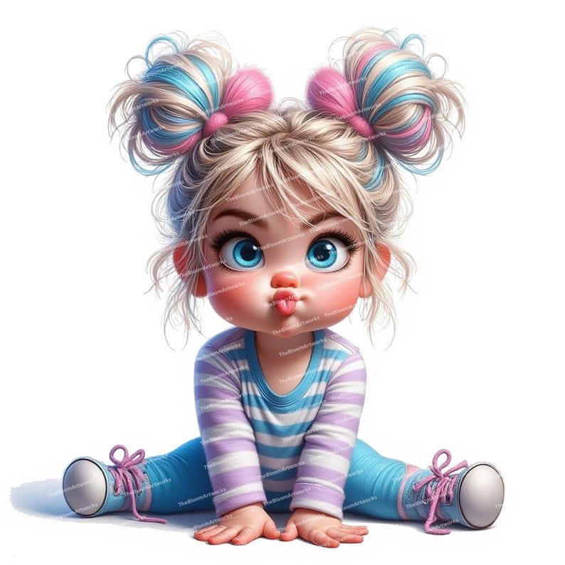 12 Quirky Girl Clipart, Moody Baby Girl, Grumpy Baby Clip Art, Nursery Decor, High Quality JPGs for Junk Journals Scrapbooking Card Making image 12
