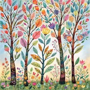 12 cliparts de forêt fantaisistes, art d'arbre vibrant, arbres colorés, illustration fantastique, fichiers JPG de haute qualité, journalisation, scrapbooking, fabrication de cartes