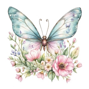 13 Clipart di farfalle acquerellate, farfalle boho, farfalle floreali romantiche, farfalle vintage, JPG di alta qualità per la creazione di biglietti di junk journaling