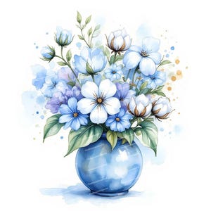 14 Frühlingsblumen Clipart, Aquarell Blauer Blumenstrauß, Hochzeitsclipart, Boho Blumen, Hochwertiges JPG, Junk Journaling, Kartenherstellung