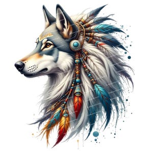 12 Tribal Wolf Clipart, Native Boho Clipart, Digitaler Wolf Druck, Fantasy Tierkunst, Hochwertige PNG/JPGs, Junk Journaling, Kartenherstellung