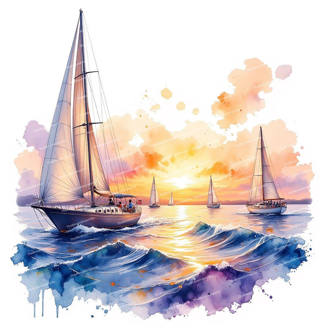 水彩画 ボート 夕焼け　40✖️40 Two Red Boats During Sunset In Lake 40 in x 30 in Framed Painting