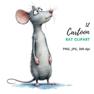 12 imágenes prediseñadas de ratas adorables, caricatura de ratas, adorable ilustración de ratón, divertidas ratas, JPG/PNG de alta calidad para crear tarjetas, scrapbooking y diarios basura.