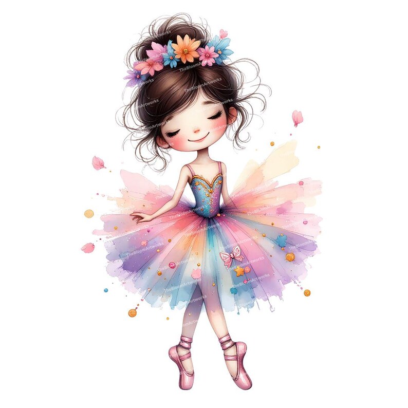 12 Whimsical Ballerina Clipart, Watercolor Ballet Girl, Quirky Girl, Ballet Clipart, High Quality PNG for Junk Journaling, DIY Card Making image 12