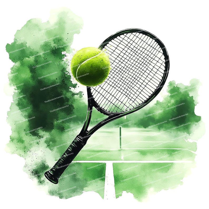 12 Tennis Clipart, Watercolor Tennis Scene, Tennis Ball and Racket ...