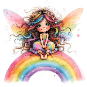 12 images de fées arc-en-ciel, fées fantaisistes, jolies images de fille, décoration de chambre d'enfant, fichiers JPG/PNG de haute qualité pour journaux de pacotille, scrapbooking, fabrication de cartes