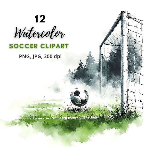 12 Soccer Ball Clipart, Soccer Clipart, Watercolor Soccer, Watercolor Football Clipart, High Quality PNGs, Digital Download, Junk Journals