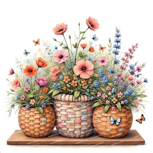 12 cliparts de fleurs sauvages à l'aquarelle, paniers de fleurs, cliparts floraux, fleurs d'été, JPG haute qualité pour journaux indésirables, scrapbooking, fabrication de cartes
