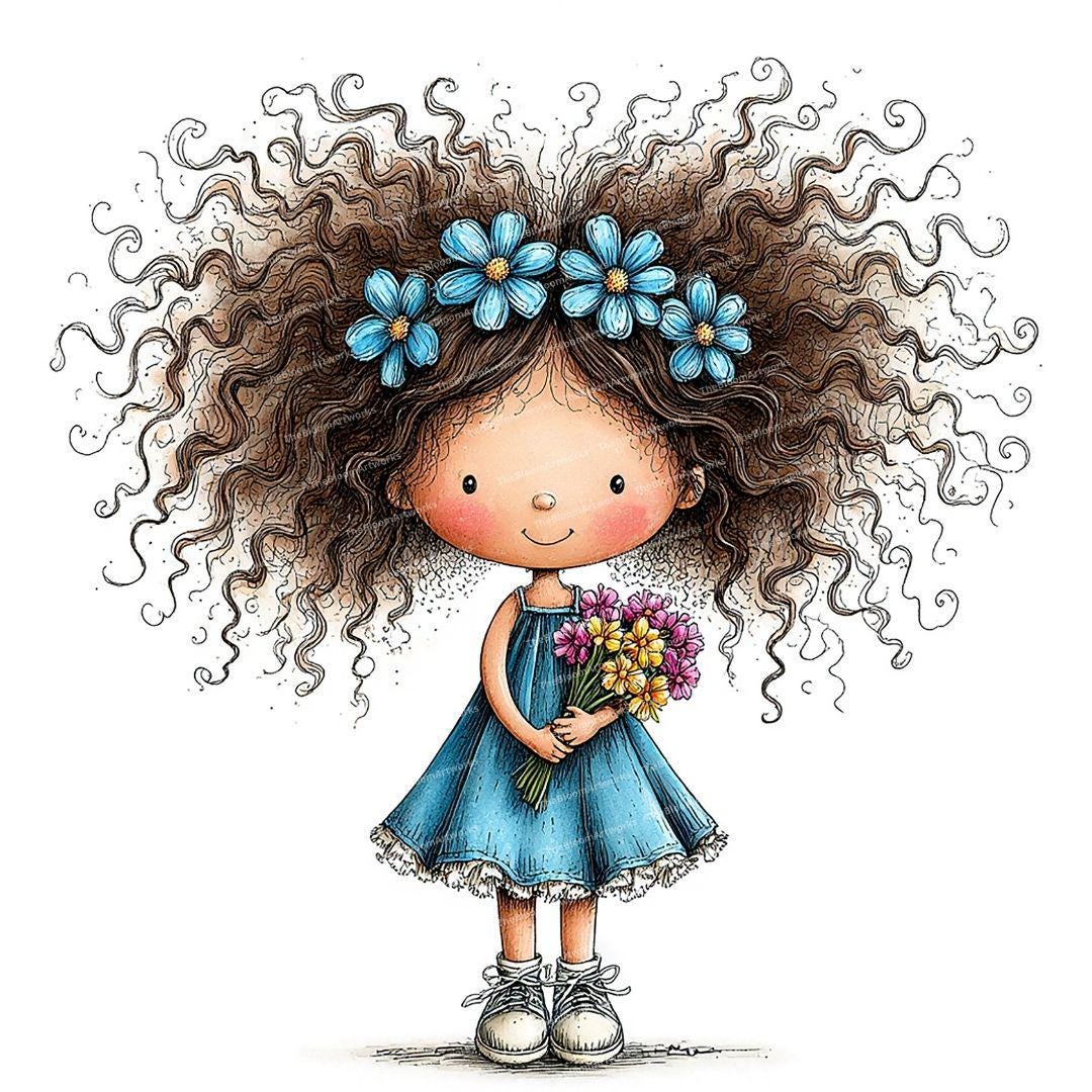 12 Watercolor Floral Girl Clipart, Whimsical Girl With Flowers ...