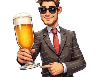 12 Beer Clipart, Funny Man with Beer, Funny Cartoon Clipart, Party Poster, Beer Art, High Quality PNG/JPGs, Junk Journals, Card Making