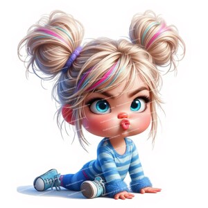 12 Quirky Girl Clipart, Moody Baby Girl, Grumpy Baby Clip Art, Nursery Decor, High Quality JPGs for Junk Journals Scrapbooking Card Making image 6
