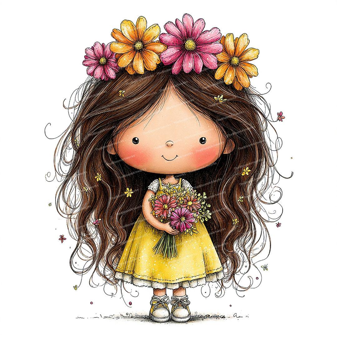 12 Watercolor Floral Girl Clipart, Whimsical Girl With Flowers ...