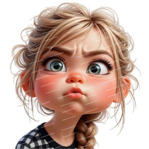 14 freche Mädchen Clipart, Lustige Gesichtsillustration, Süßes Cartoon Mädchen, 3D Cartoon Kleinkind, Hochwertige PNG/JPGs, Kartenherstellung, Sublimation