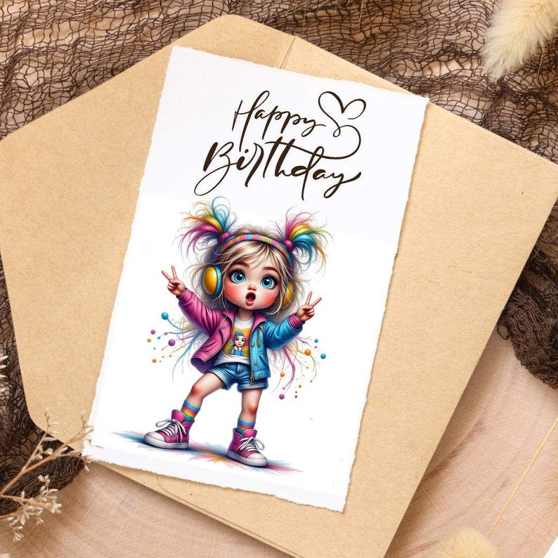 12 Whimsical Girl Clipart, Cute Cartoon Girl, Messy Hair Teen, Girl with Headphones, High Quality PNGs for Junk Journals and Card Making image 4