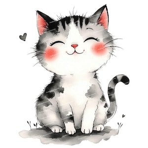 10 Happy Cat Clipart, Cute Watercolor Cats, Happy Kittens, Cartoon Cats, High Quality PNGs, Sublimation Design, Clip Art for Cards Invites