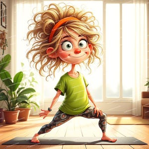 12 Funny Yoga Girl Clipart, Cute Fitness Clipart, Cartoon Yoga, Workout Illustration, High Quality PNG, Clip Art for Cards Invites