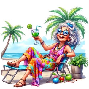 Grappige oma-clipart - 12 PNG's, sublimatie van een gepensioneerde vrouw, cartoon oma, schattige afbeeldingen van een oude dame, PNG/JPG's van hoge kwaliteit, wenskaarten