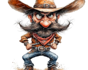 15 Funny Cowboy Clipart, Western Clipart, Country Clipart, Old Man Clipart, High Quality PNG, Sublimation Design, Clip Art for Cards Invites