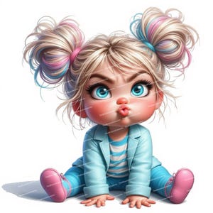 12 Quirky Girl Clipart, Moody Baby Girl, Grumpy Baby Clip Art, Nursery Decor, High Quality JPGs for Junk Journals Scrapbooking Card Making image 9