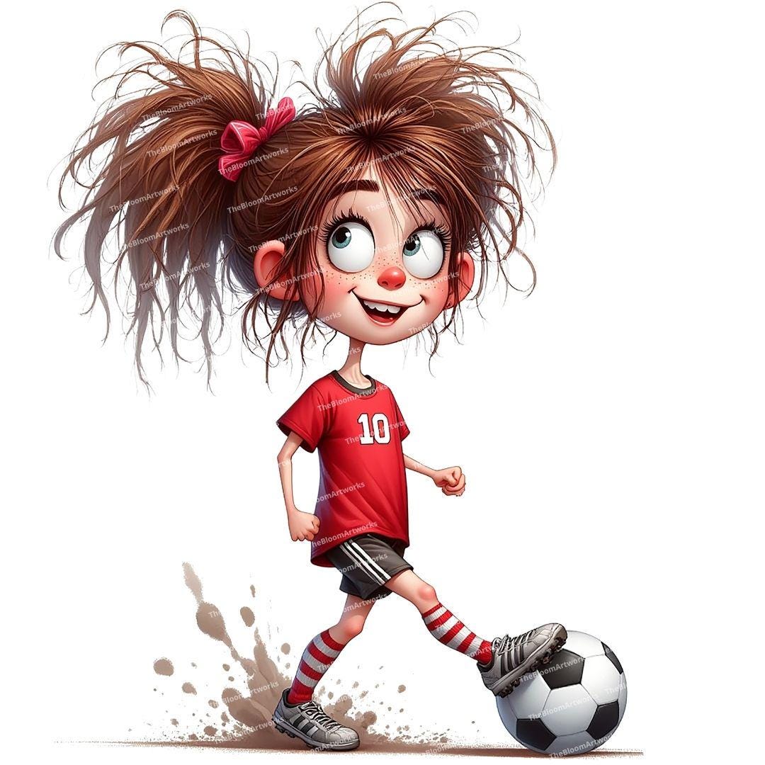 12 Soccer Girl Clipart, Football Kids Bundle, Cartoon Sporty Girl, High ...
