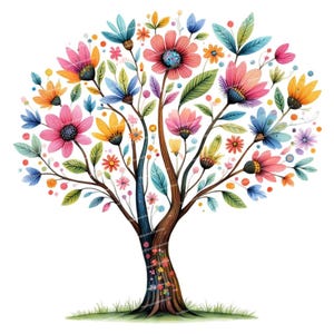 12 images d'arbres en fleurs, aquarelle, motif de sublimation printanière, fichiers PNG/JPG de haute qualité pour journaux intimes et création de cartes.