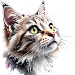 11 images de chats aquarelles, portraits de chats fantaisistes, illustrations numériques réalistes pour animaux de compagnie, fichiers JPG haute qualité pour scrapbooking, journal intime, fabrication de cartes