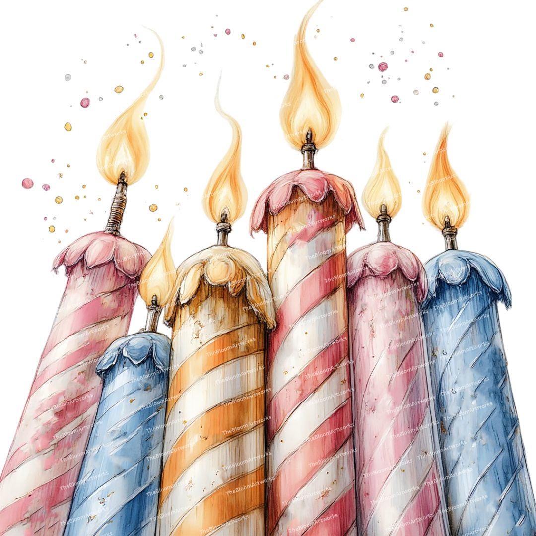12 Birthday Candles Clipart, Watercolor Party Candles, Birthday ...