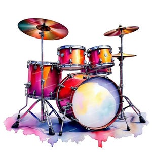12 images de batterie, images de batterie aquarelle, images de batterie, musique, images de batterie imprimables, PNG/JPG haute qualité, créations en papier