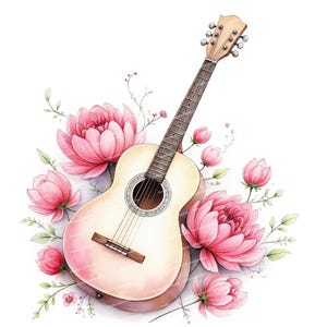 14 Aquarell Gitarre Clipart, Gitarre Illustration, Florale Gitarre, Gitarrenkunst, Gitarre Clip Art, Musik Clipart, Hochwertige JPGs, Papier basteln