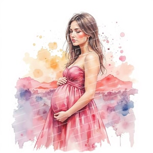 17 Clipart de maternidade em aquarela, clipart de gravidez, mulher grávida, impressão de arte de maternidade, JPGs de alta qualidade, download digital, diário de lixo