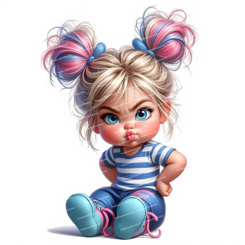 12 Quirky Girl Clipart, Moody Baby Girl, Grumpy Baby Clip Art, Nursery Decor, High Quality JPGs for Junk Journals Scrapbooking Card Making image 5