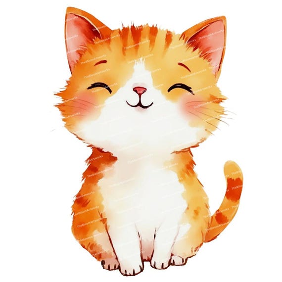 10種類の幸せな猫のクリップアート、かわいい水彩画の猫、幸せな子猫